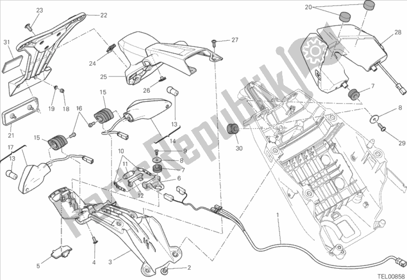 Toutes les pièces pour le 27b - Support De Plaque D'immatriculation - Feu Arrière du Ducati Hypermotard 939 Thailand 2017